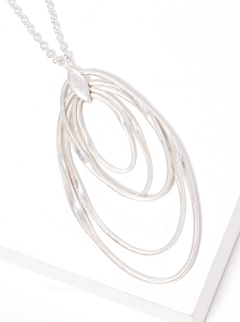 Metal Graduated Multiple Oval Pendant Long Necklace