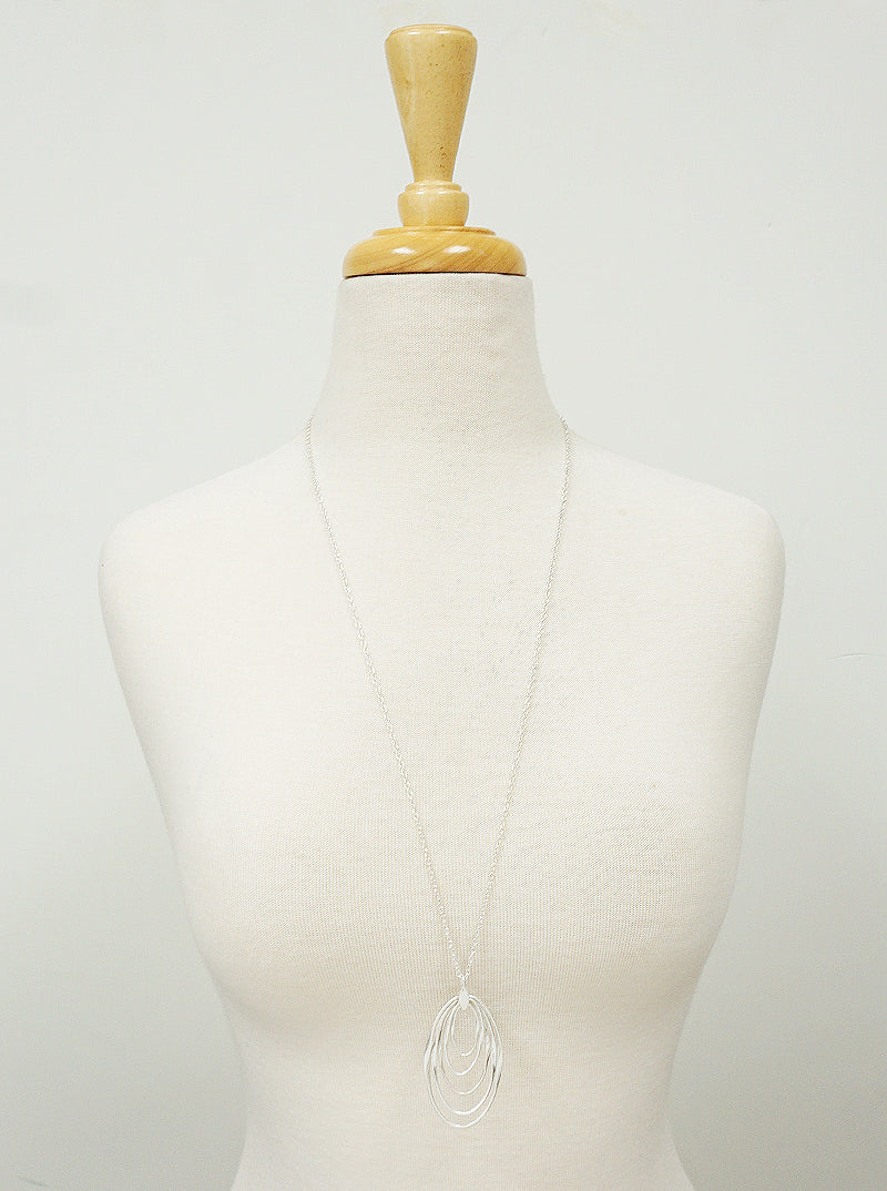 Metal Graduated Multiple Oval Pendant Long Necklace