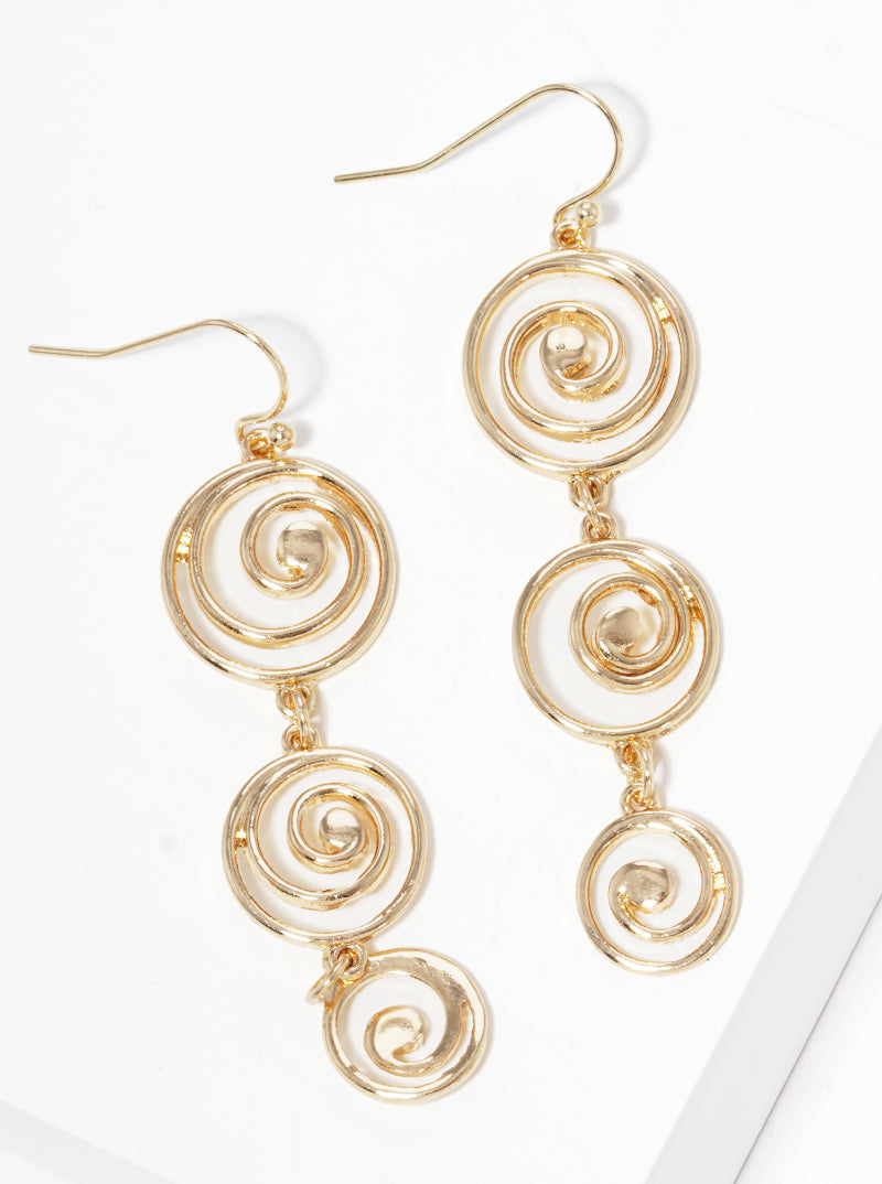 Metal Graduated Swirl Spiral Fish Hook Dangle Drop Earrings