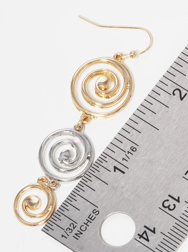 Metal Graduated Swirl Spiral Fish Hook Dangle Drop Earrings