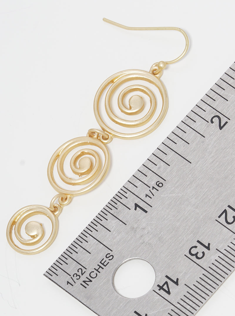 Metal Graduated Swirl Spiral Fish Hook Dangle Drop Earrings