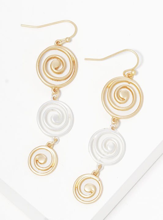 Metal Graduated Swirl Spiral Fish Hook Dangle Drop Earrings