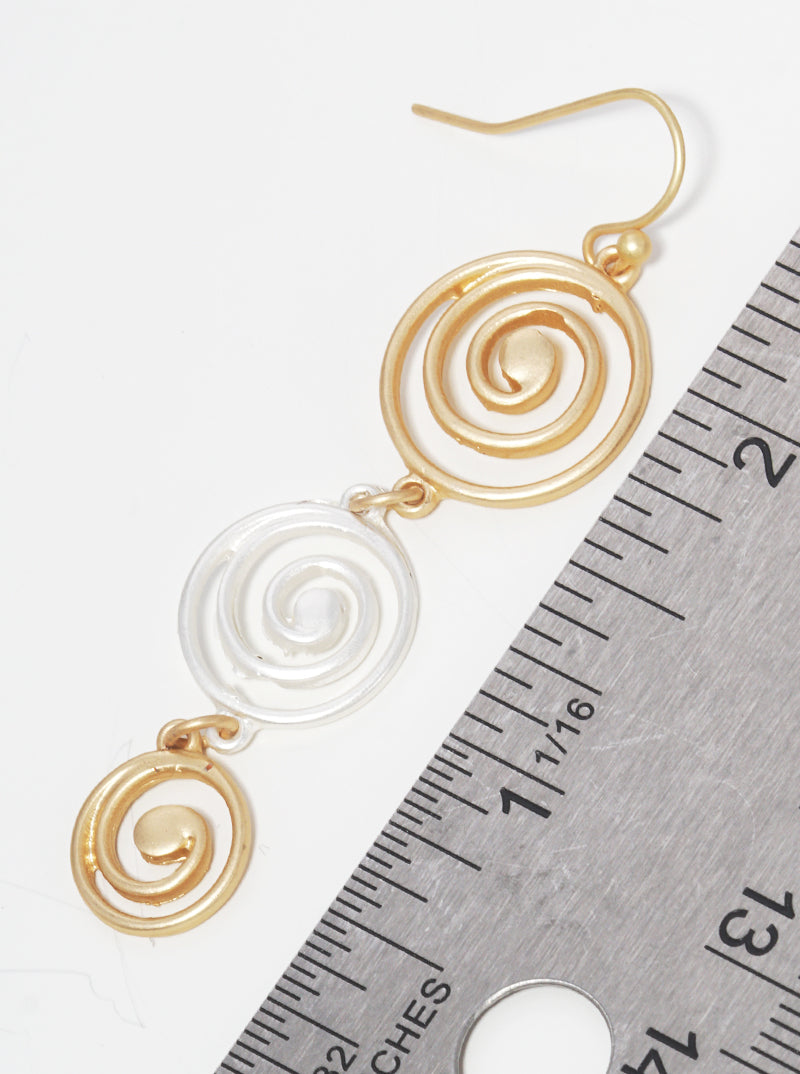 Metal Graduated Swirl Spiral Fish Hook Dangle Drop Earrings