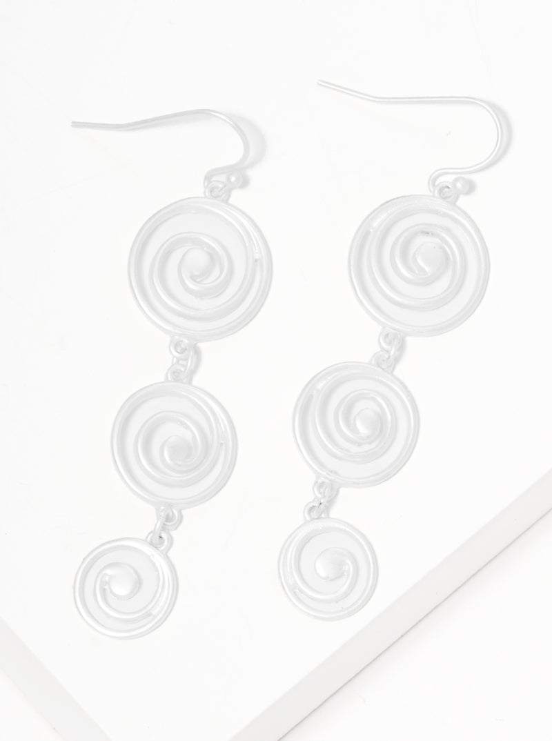 Metal Graduated Swirl Spiral Fish Hook Dangle Drop Earrings