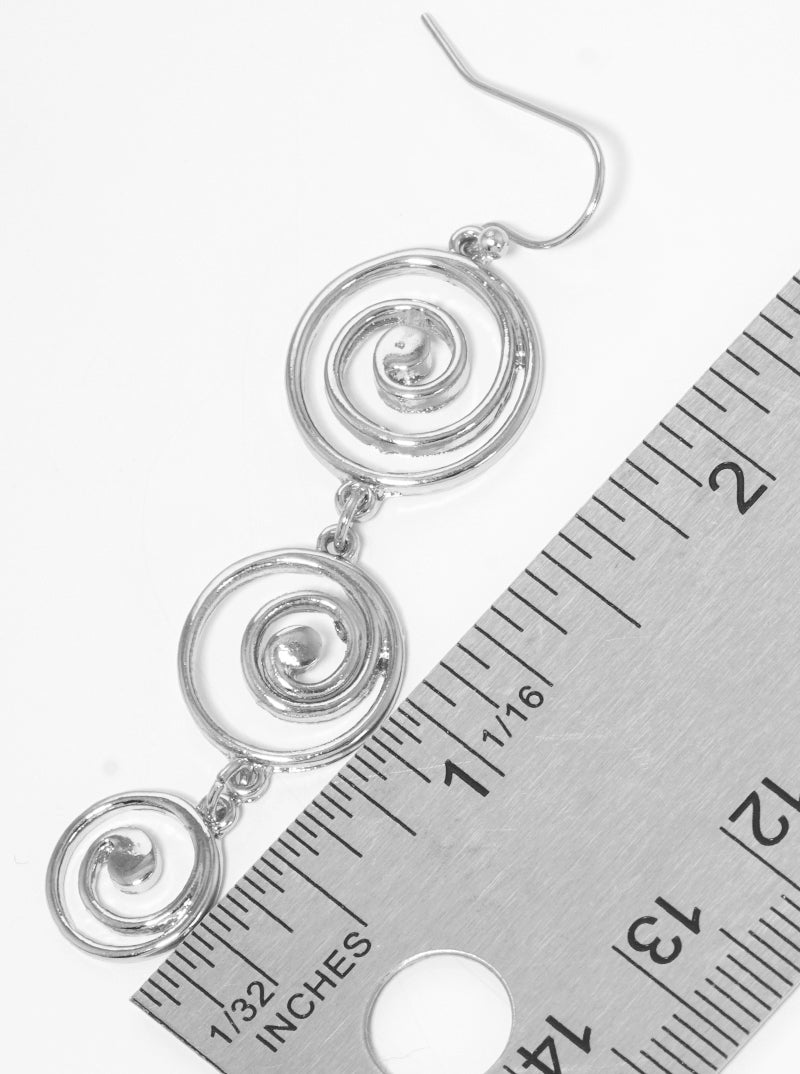 Metal Graduated Swirl Spiral Fish Hook Dangle Drop Earrings
