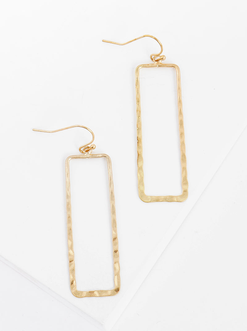 Metal Hammer Textured Rectangle Shape Dangle Drop Earrings
