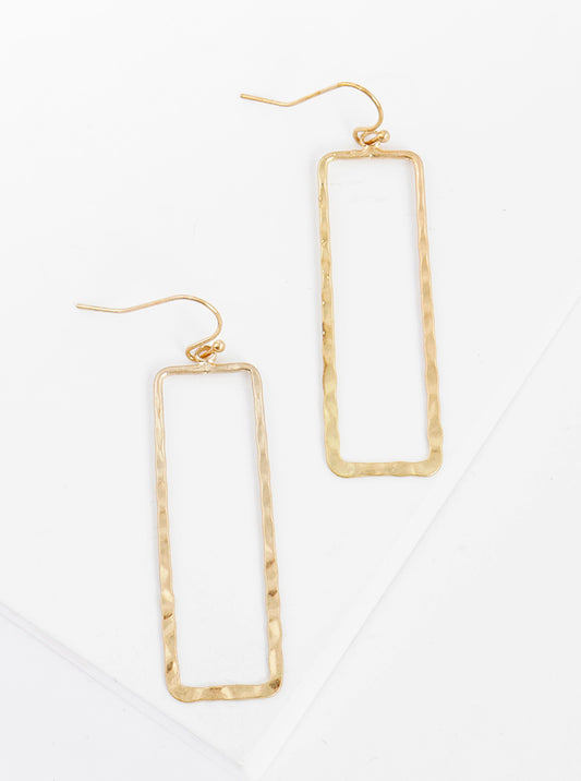 Metal Hammer Textured Rectangle Shape Dangle Drop Earrings