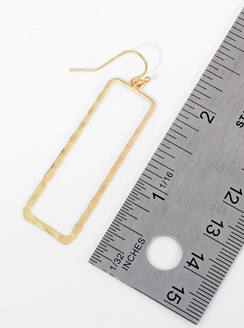 Metal Hammer Textured Rectangle Shape Dangle Drop Earrings