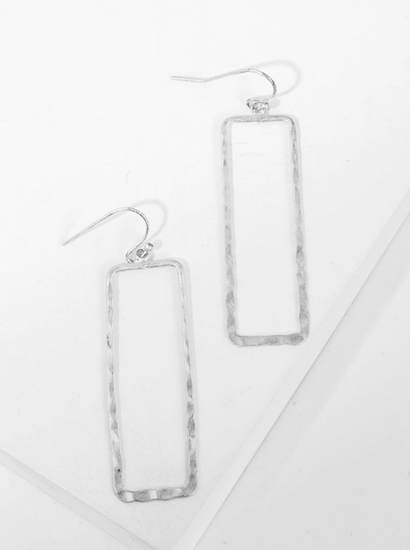 Metal Hammer Textured Rectangle Shape Dangle Drop Earrings