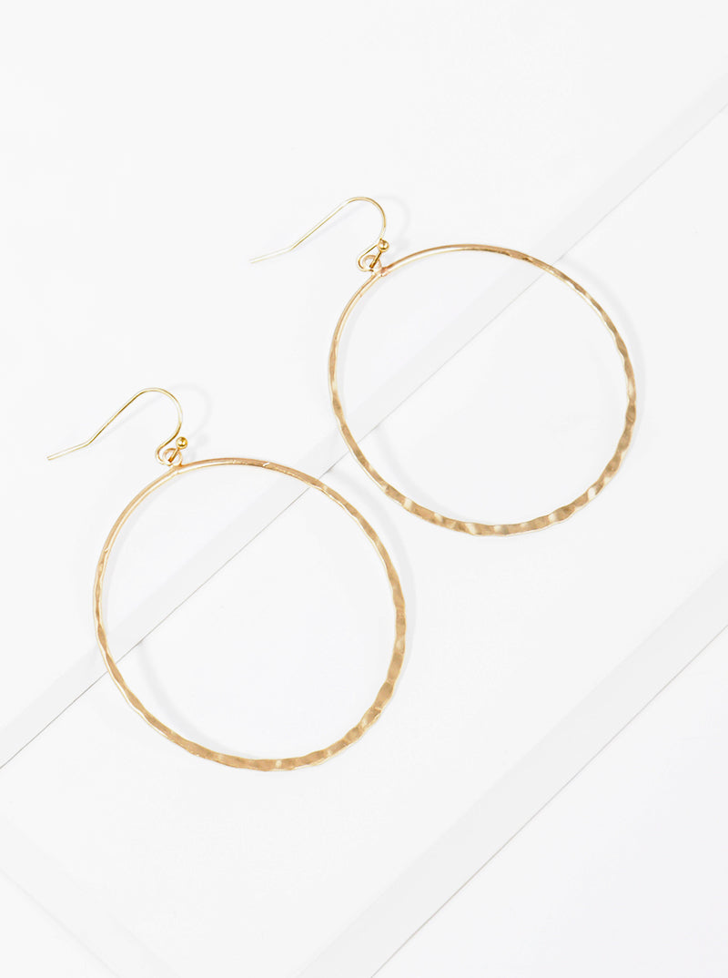Metal Hammer Textured Round Shape Dangle Drop Earrings