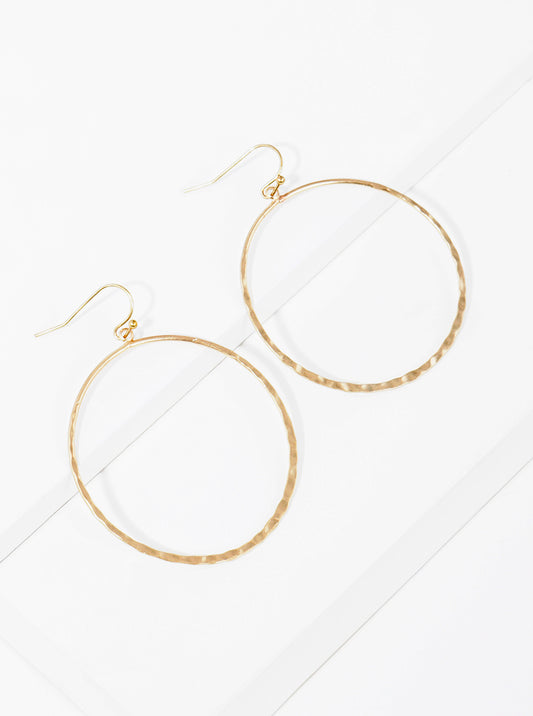 Metal Hammer Textured Round Shape Dangle Drop Earrings