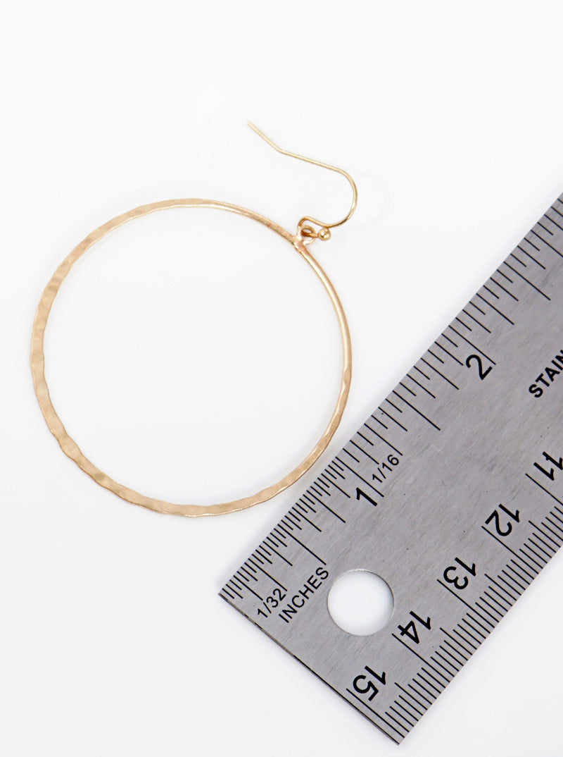 Metal Hammer Textured Round Shape Dangle Drop Earrings