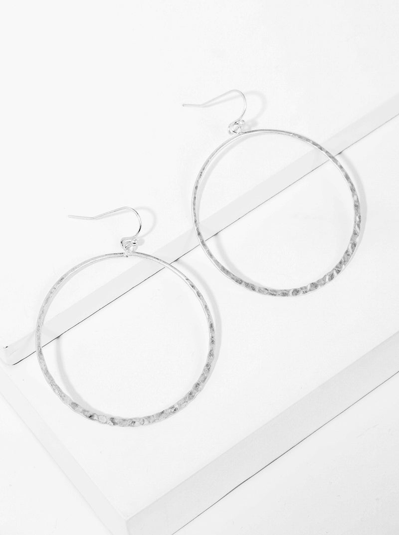 Metal Hammer Textured Round Shape Dangle Drop Earrings