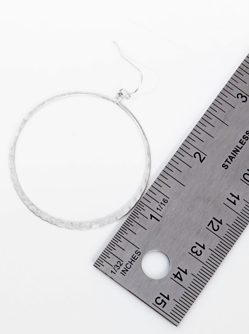 Metal Hammer Textured Round Shape Dangle Drop Earrings