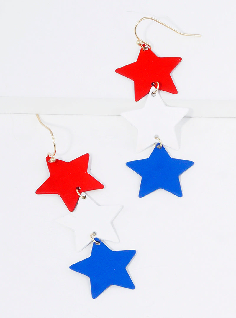 Metal Hammered Star Drop 3 Tier Dangle Earrings