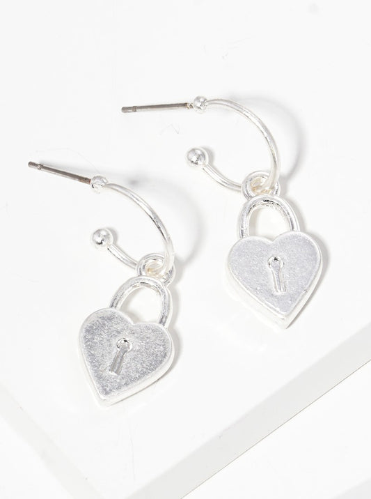 Metal Heart Padlock Drop 10mm Huggie Hoop Earrings