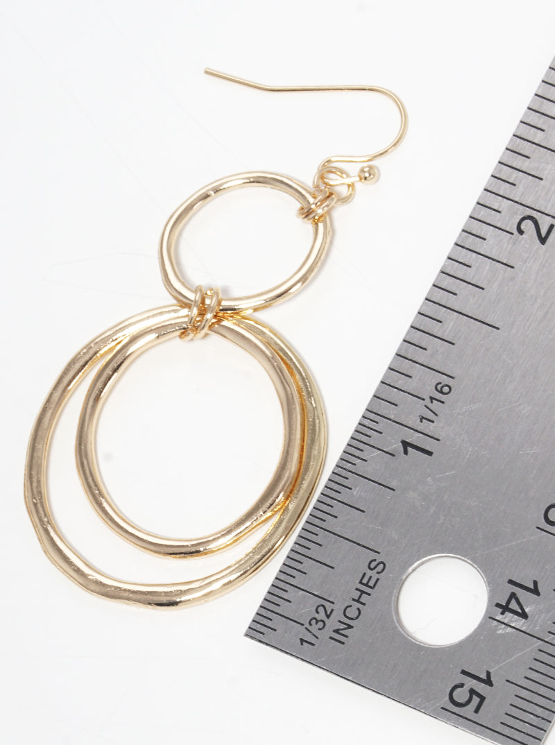 Metal Interlocking Circles Fishhook Dangle Drop Earrings