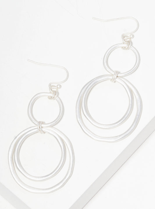 Metal Interlocking Circles Fishhook Dangle Drop Earrings