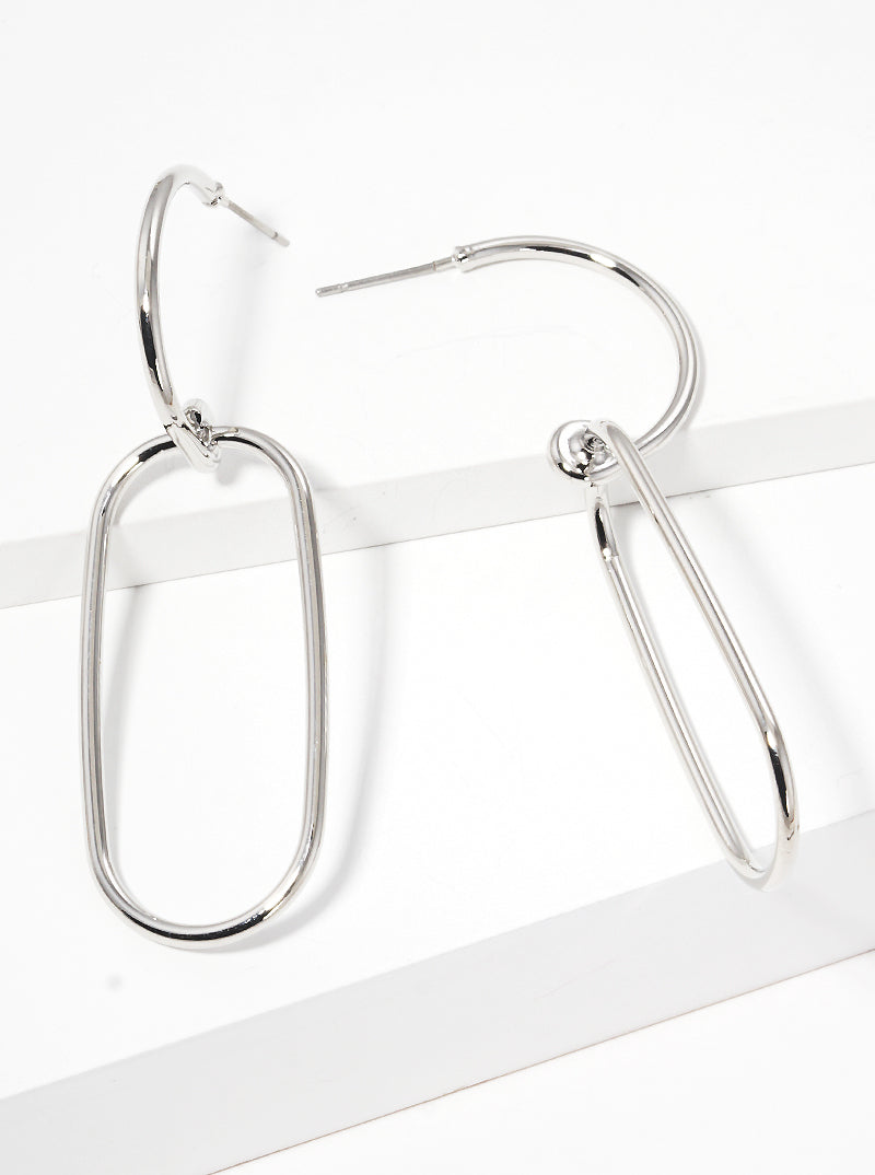 Metal Interlocking Half Circle Oval Hoop Earrings