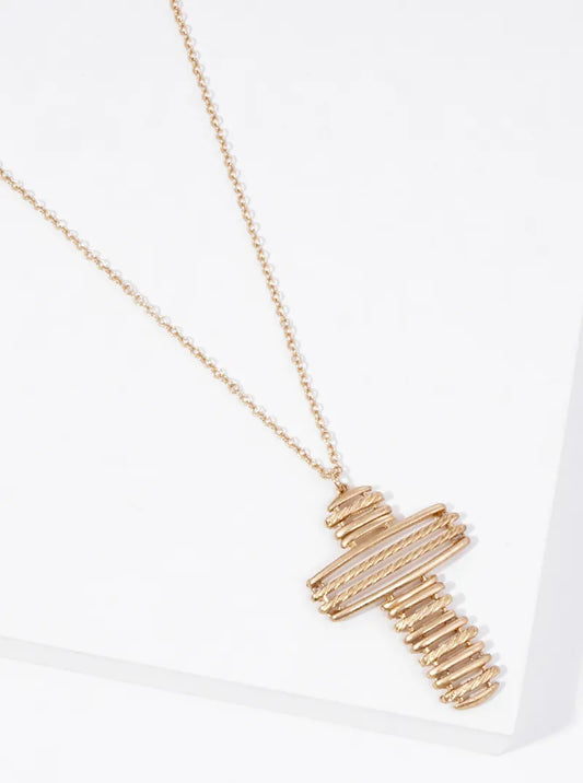 Metal Linked Cross Pendant Long Necklace