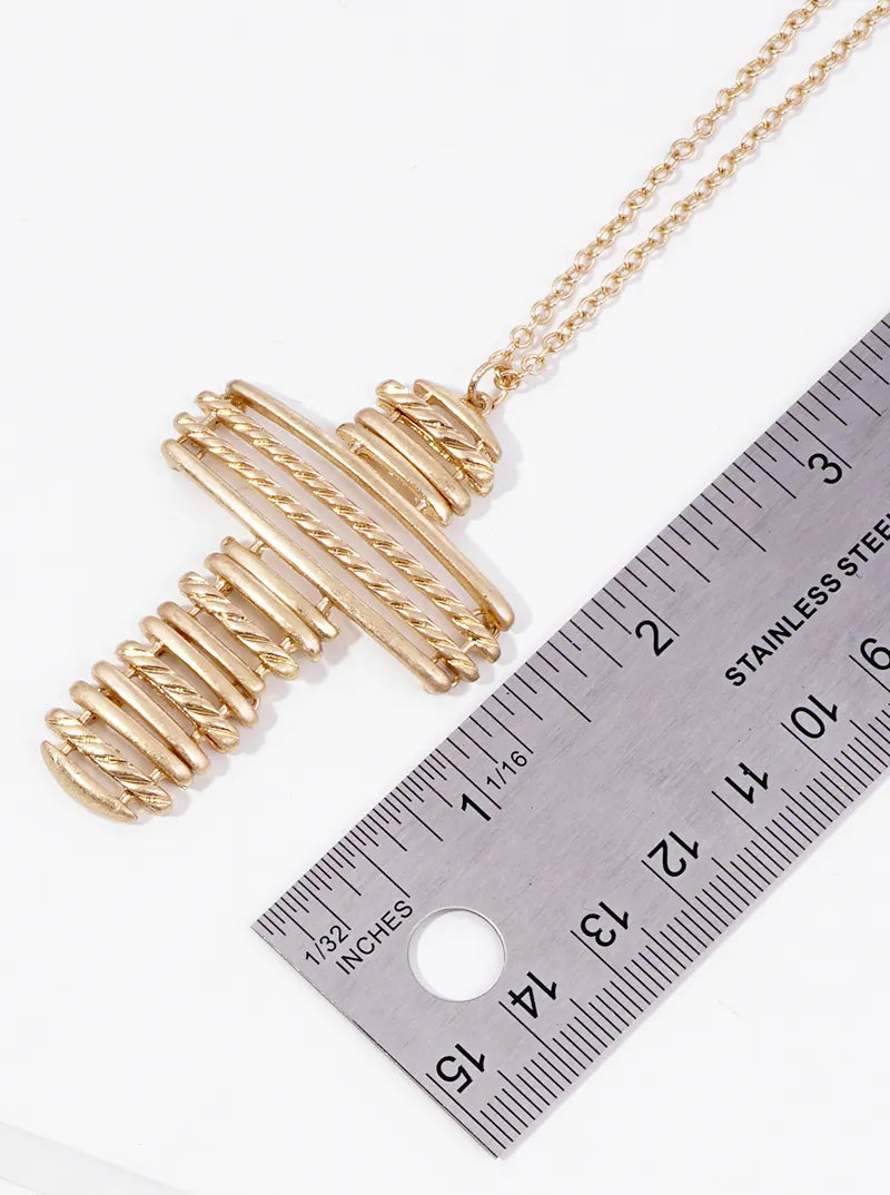 Metal Linked Cross Pendant Long Necklace