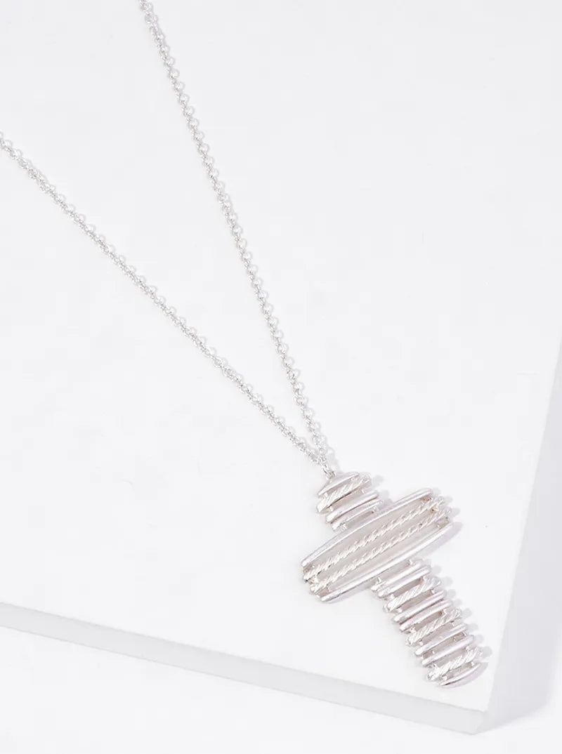 Metal Linked Cross Pendant Long Necklace