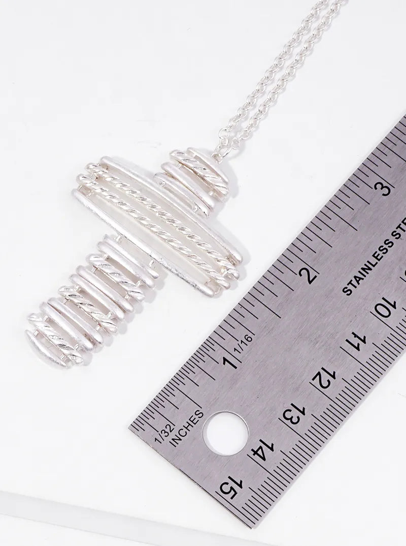 Metal Linked Cross Pendant Long Necklace