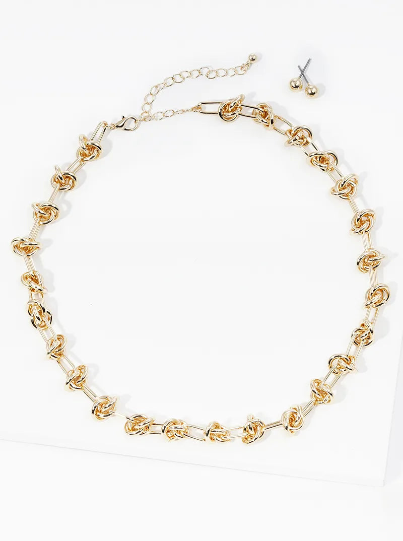 Metal Love Knot Chain Necklace Set With Earrings