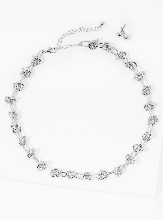 Metal Love Knot Chain Necklace Set With Earrings