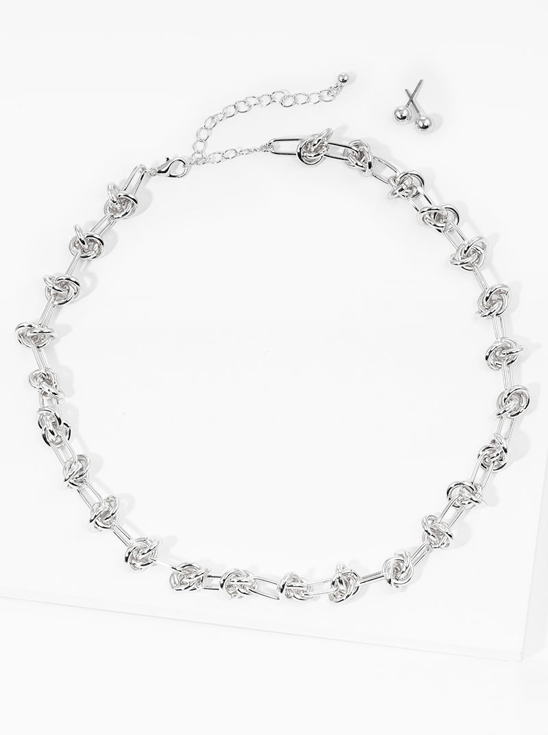 Metal Love Knot Chain Necklace Set With Earrings