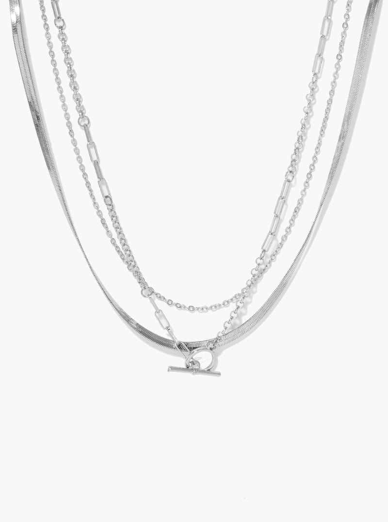 Metal Multi Chain Toggle T Bar Clasp Layered Necklace