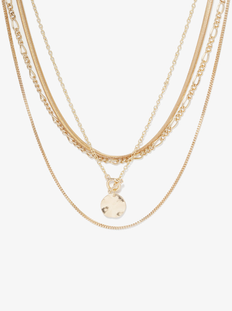 Metal Multi Chain Toggle Clasp Layered Necklace