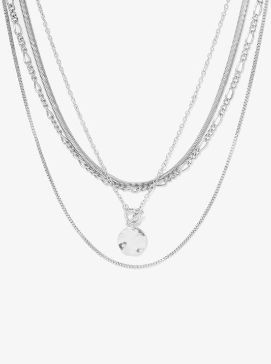 Metal Multi Chain Toggle Clasp Layered Necklace