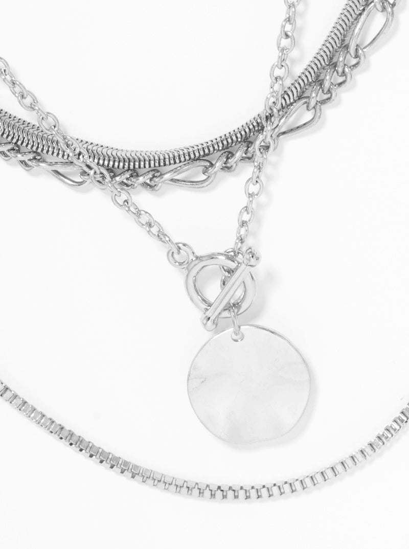 Metal Multi Chain Toggle Clasp Layered Necklace