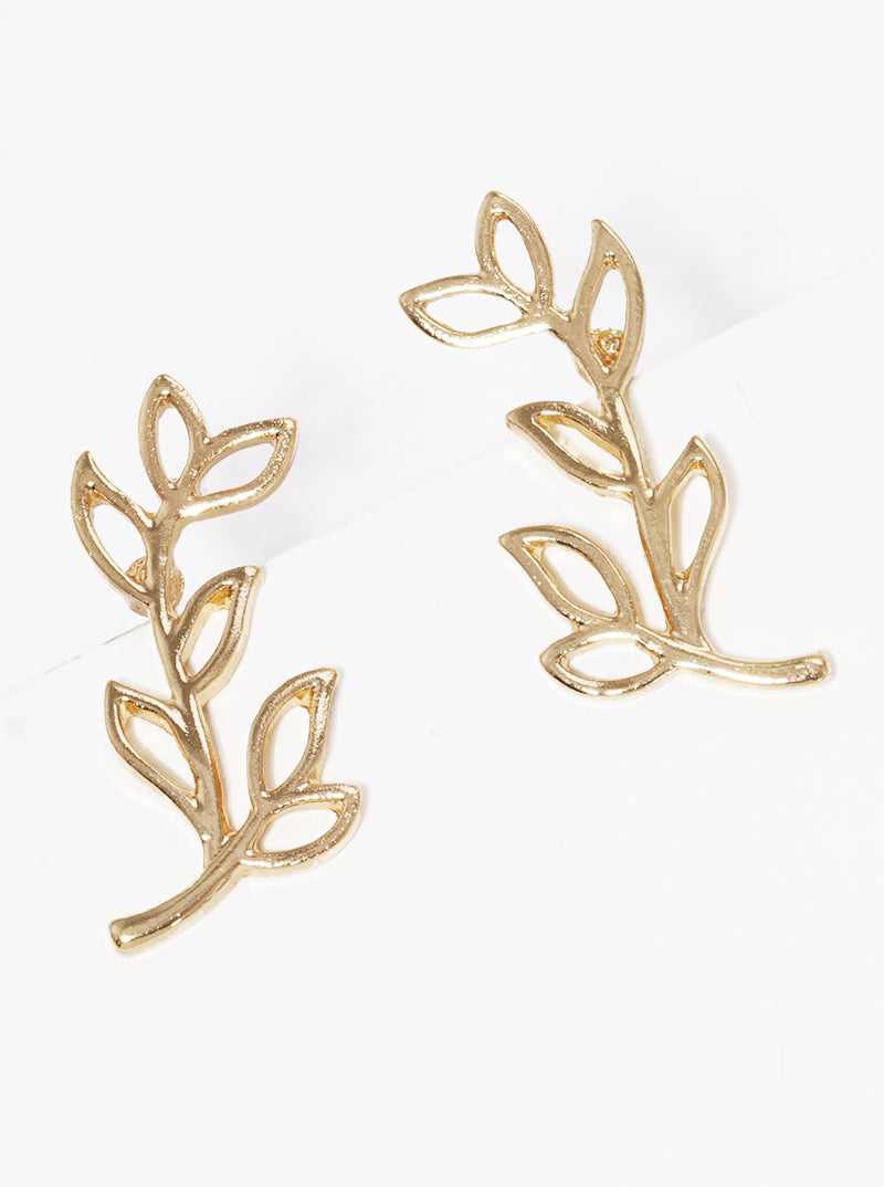 Metal Olive Leaf Post Stud Earrings