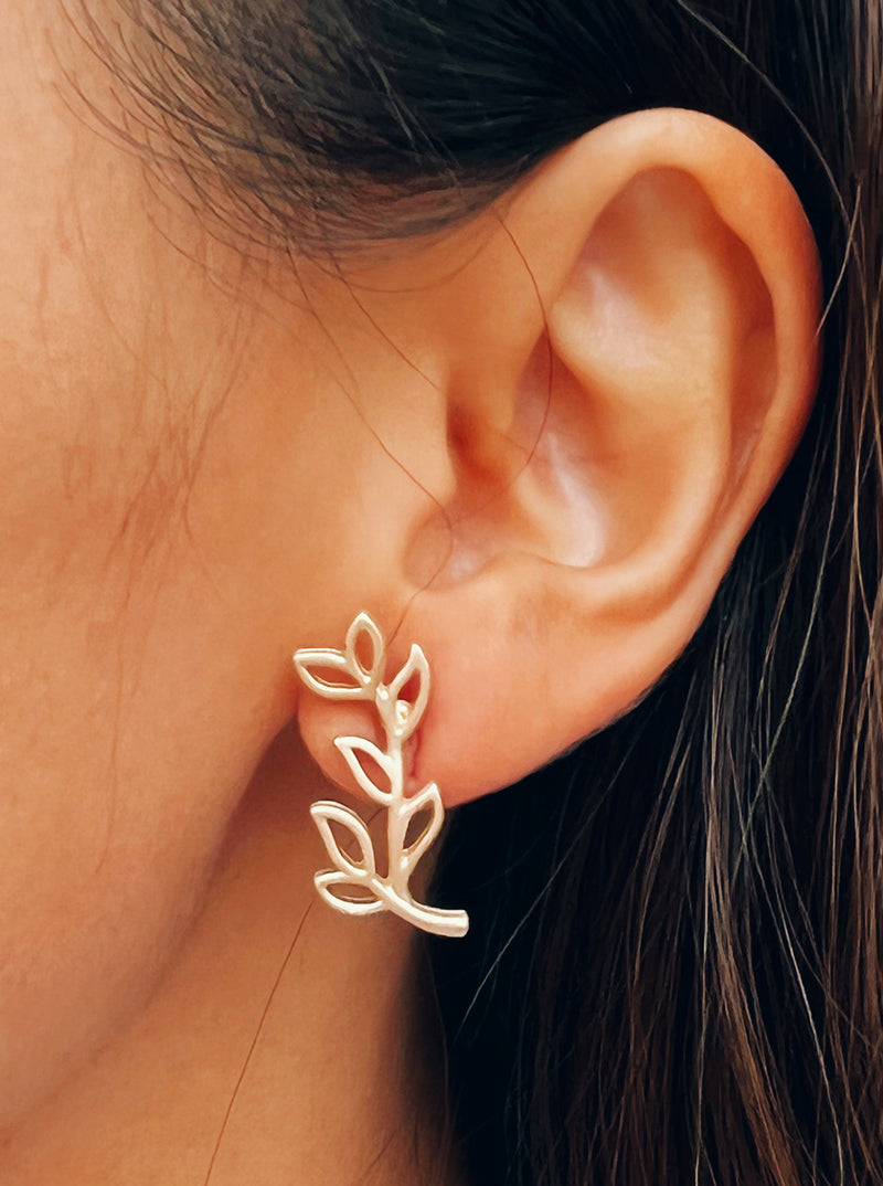 Metal Olive Leaf Post Stud Earrings