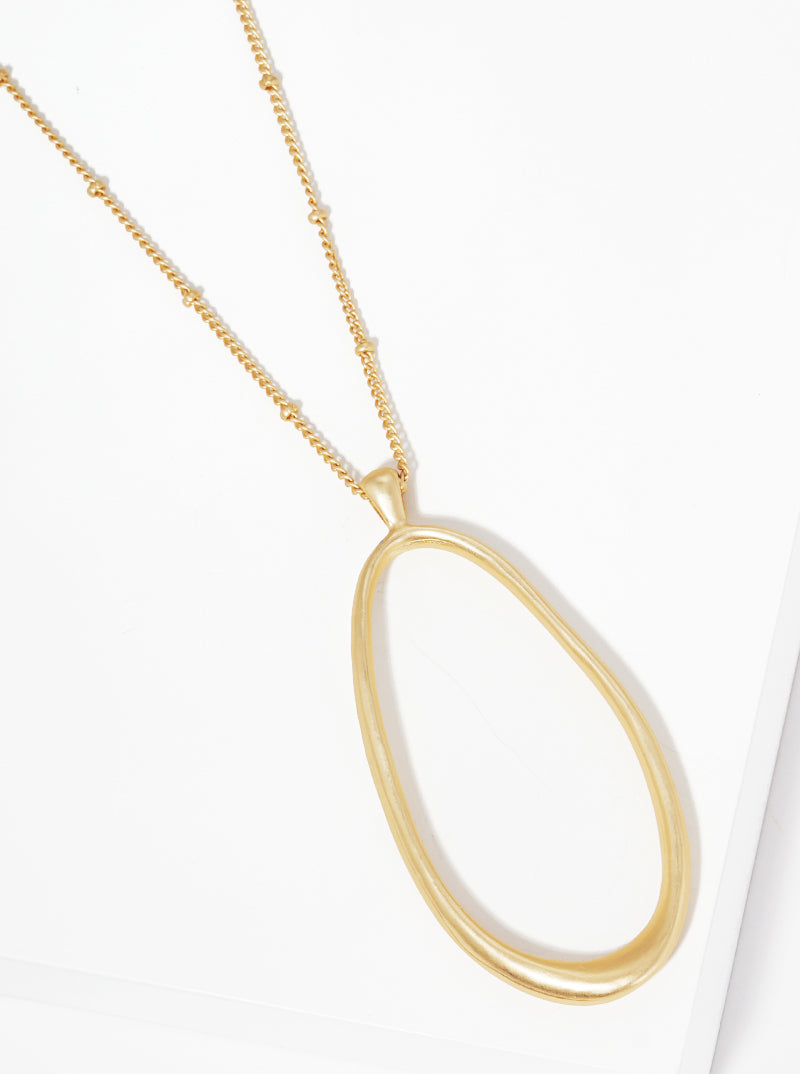 Metal Organic Oval Shape Pendant Long Necklace