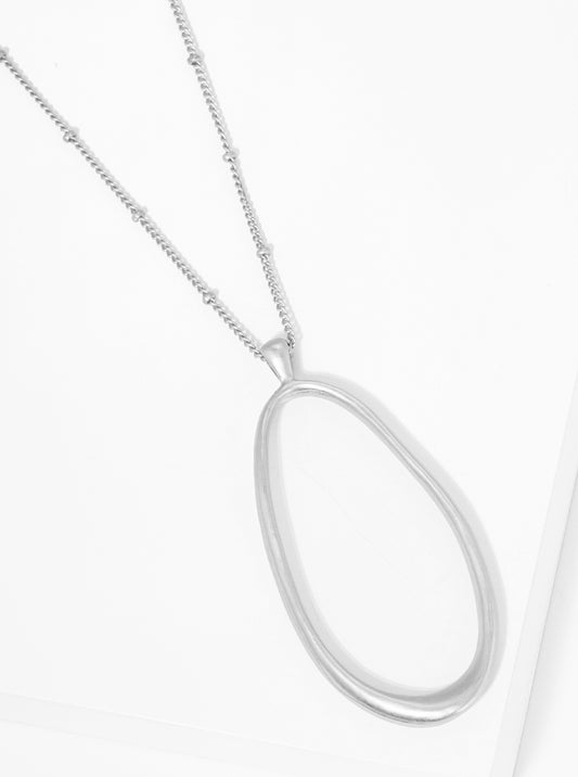 Metal Organic Oval Shape Pendant Long Necklace