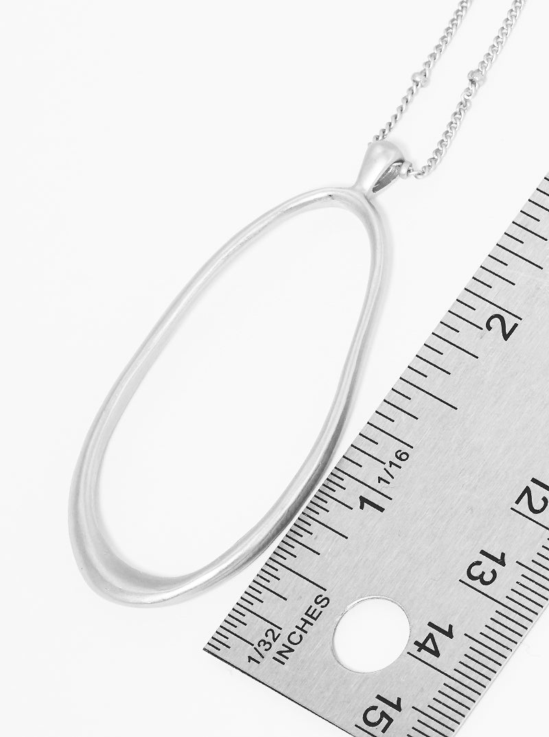 Metal Organic Oval Shape Pendant Long Necklace