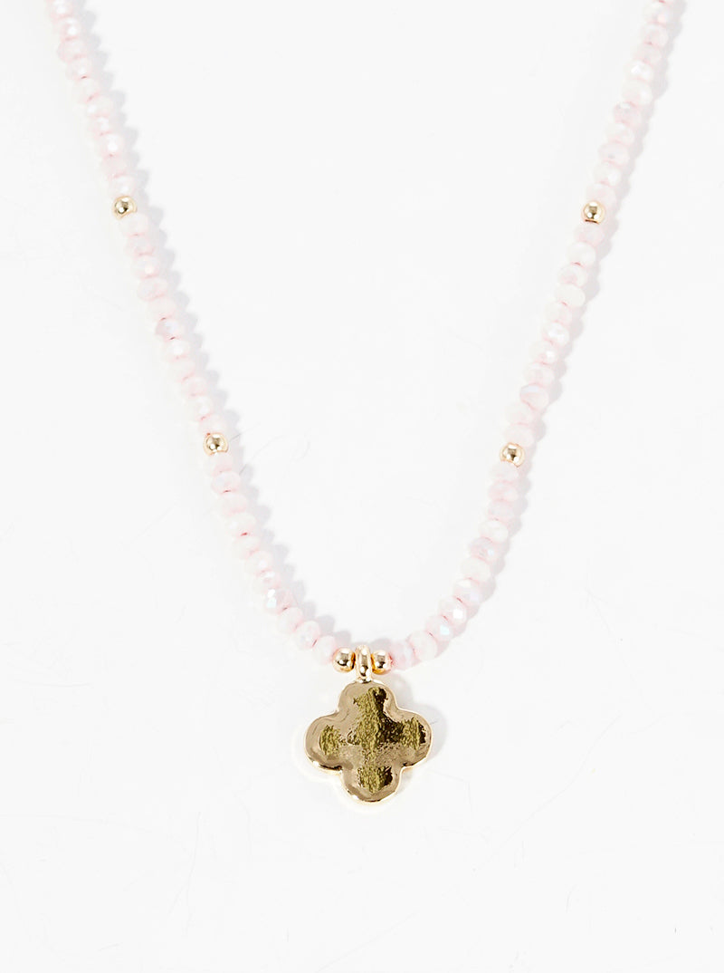 Metal Quatrefoil Pendant Glass Beaded Choker Necklace
