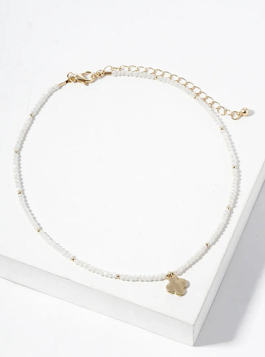 Metal Quatrefoil Pendant Glass Beaded Choker Necklace