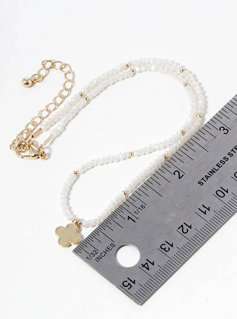 Metal Quatrefoil Pendant Glass Beaded Choker Necklace
