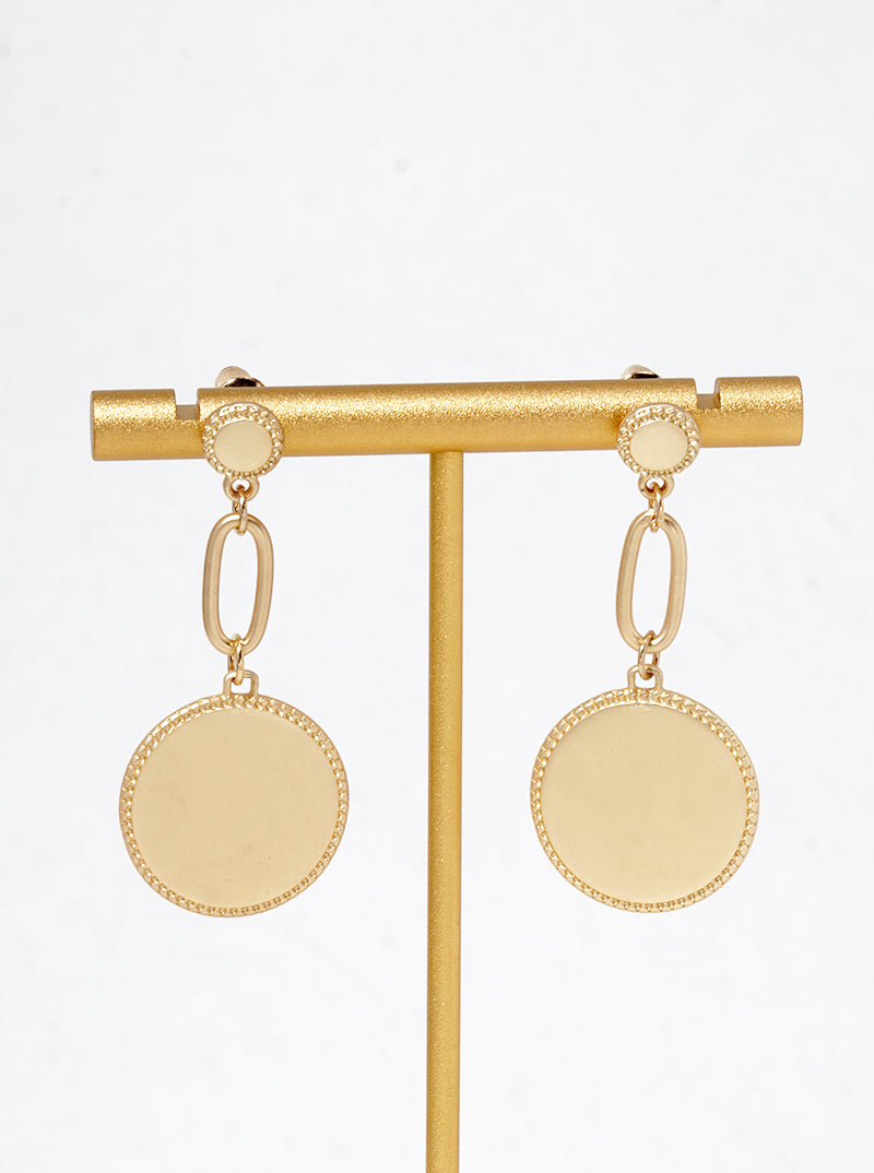 Metal Round Disc Drop Dangle Post Earrings