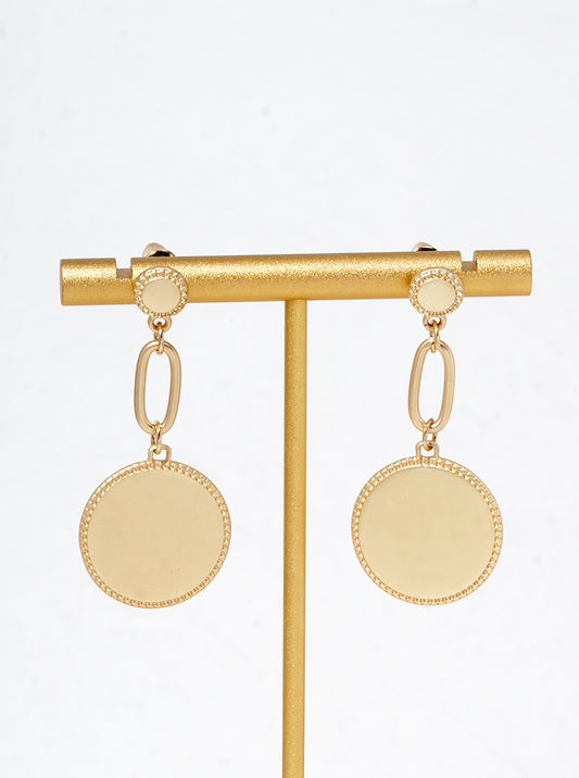 Metal Round Disc Drop Dangle Post Earrings
