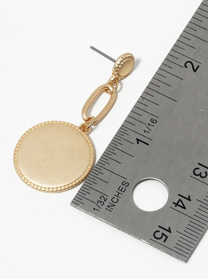 Metal Round Disc Drop Dangle Post Earrings