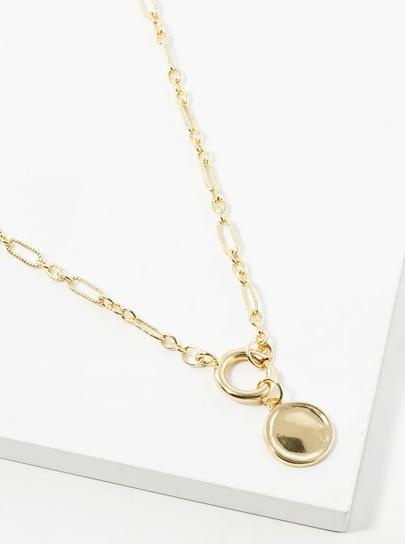 Metal Round Pendant Spring Ring Closure Necklace