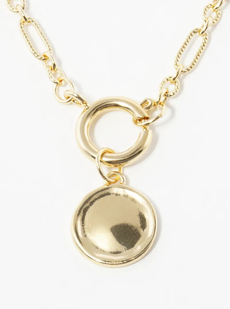 Metal Round Pendant Spring Ring Closure Necklace
