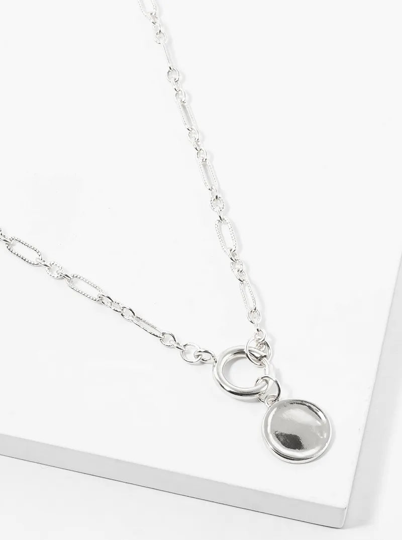 Metal Round Pendant Spring Ring Closure Necklace
