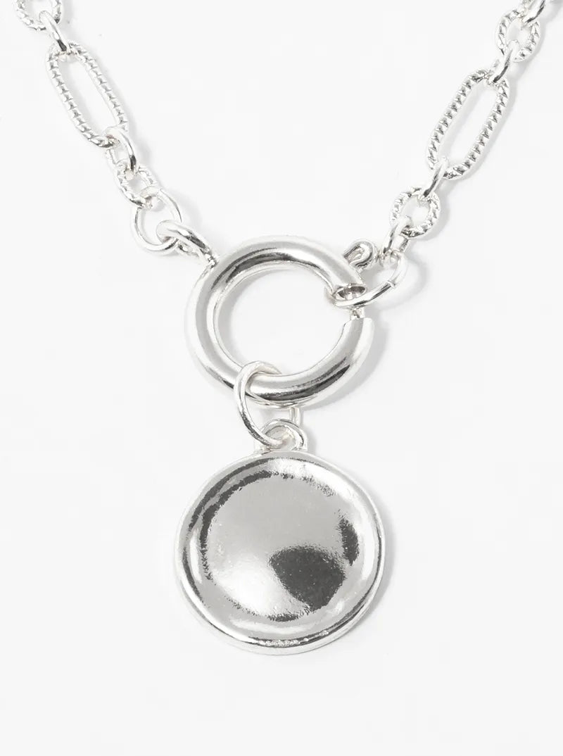 Metal Round Pendant Spring Ring Closure Necklace