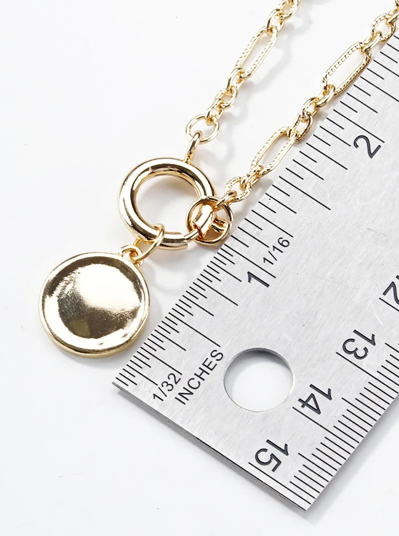 Metal Round Pendant Toggle Closure Rope Chain Necklace